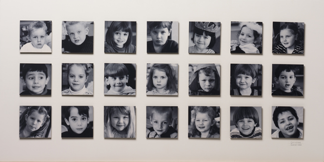 Catherine Christiano, Mrs. Varga's Children, 2003, photography with statement, panel is 19 3/16 x 38 3/16 inches plus statement. Photo credit: Paul Mutino. Collection of the Old Lyme Phoebe Griffin Noyes Library.