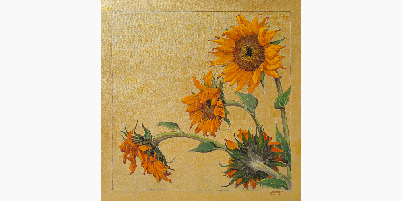 Catherine Christiano, Summer - Sunflowers, 2018, Acrylic on Paper, 17 5/8 x 17 11/16 inches. Photo credit: Paul Mutino.