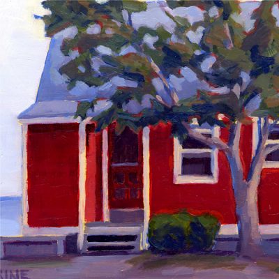Catherine Christiano, Red Cottage, Hawk's Nest, 2018, Oil on Panel, 4 1/4 x 6 inches. Photo credit: Catherine Christiano.