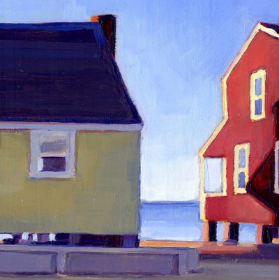 Detail of painting "Yellow Cottage, Hawk's Nest"